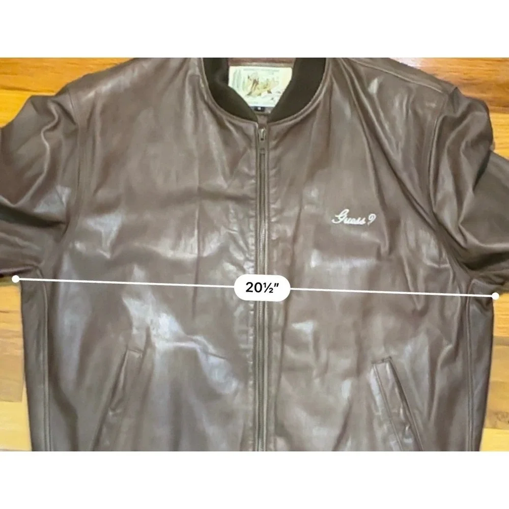 Vintage Guess Mens Brown Leather Bomber Jacket Georges Marciano Outerwear Size M